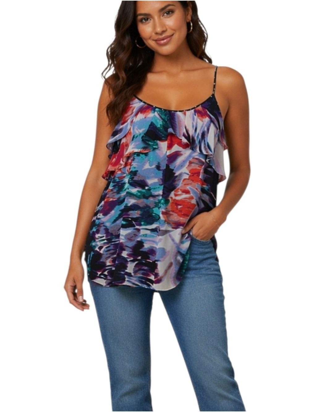 Calvin Klein Watercolor Ruffle Cami Top Size M